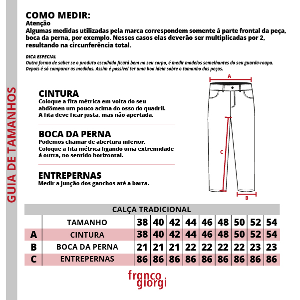 Tabela de Medidas