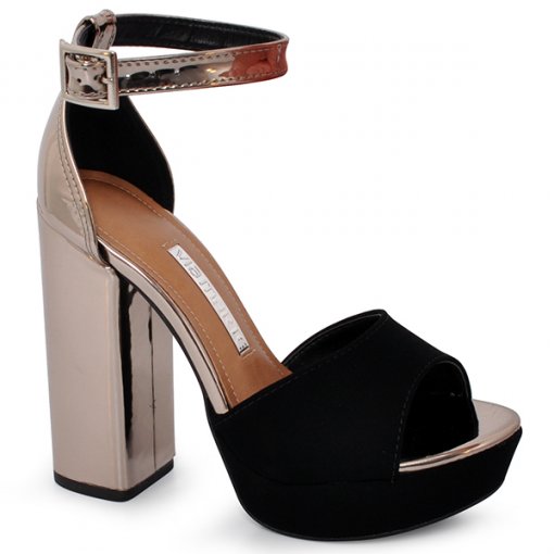 Sandália Feminina Via Marte 17-10505 Preto/Prata Velho