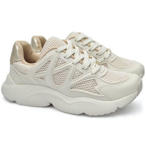 Tênis Feminino Vizzano Plataforma Tenis Vizzano Branco Com Dourado