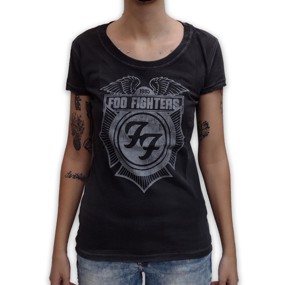 Foo Fighters Logo Mujer Camiseta Negro XL 100% Algodón Vorne Bedruckt Regular