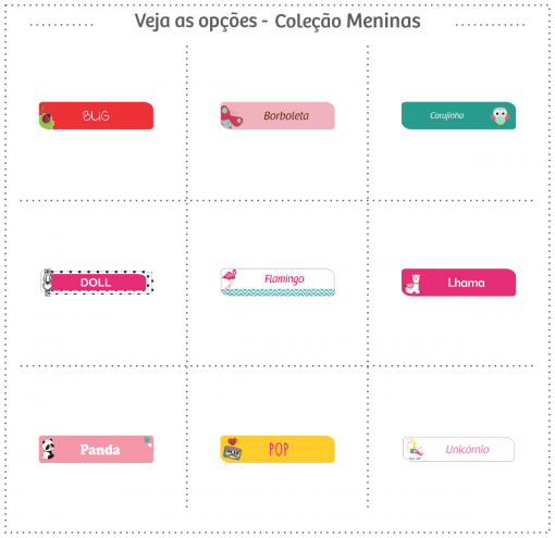 Etiquetas Escolares Meninas Pequenas Arquivos de corte para o programa silhouette studio caso não tenha a máquina de corte silhouette, o corte pode ser feito a mão, basta instalar o programa silhouette studio disponível gratuitamente no site oficial da silhouette para abrir e imprimir os arquivos. bbdu