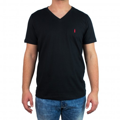 camisa preta masculina gola v