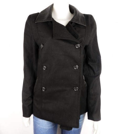 casaco de lã batido feminino preto