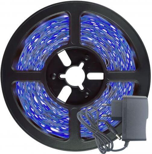 Fita LED 2835 Azul 5 Metros 300 Leds 12V IP20 S/ Silicone + Fonte
