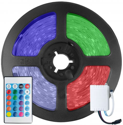 Fita LED 5050 RGB Colorida 300 Leds 5 Metros 12V IP65 + Controle Remoto