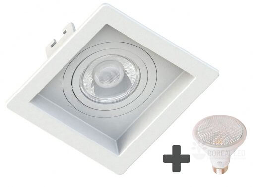 Spot Embutir Recuado Quadrado 13x13cm + Lâmpada PAR20 LED 7W E27 3000K