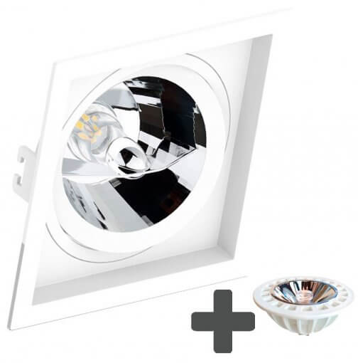 Spot Embutir Recuado Quadrado 17x17cm + Lâmpada AR111 LED 11W GU10 3000K