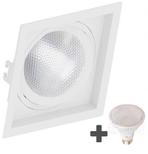 Spot Embutir PAR30 Recuado Quadrado 17x17cm + Lâmpada PAR30 LED 11W E27 6500k