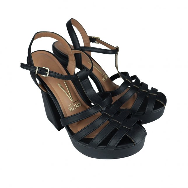 Meia Pata Sandalia Vizzano Tiras Sandália Preta Sandalia Vizzano