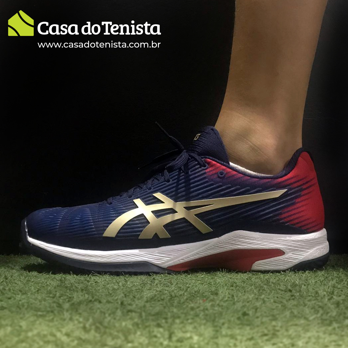 tênis asics court ff azul e vermelho