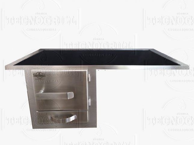 Fogão a Lenha de Embutir Tecnogrill 81x51cm em Inox c/ Chapa Vitrocerâmica
