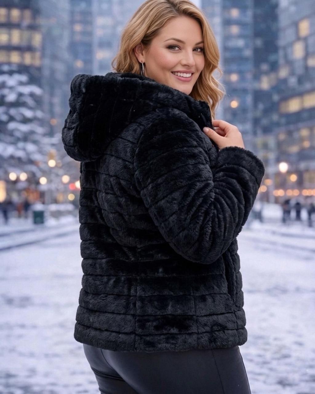 Jaqueta Plus Size Dupla Face Feminina City Lady Peluciada