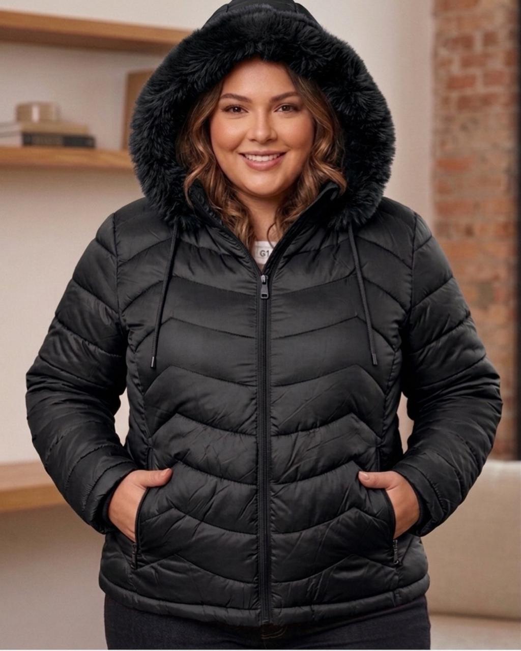 Jaqueta Plus Size Dupla Face Feminina City Lady Peluciada