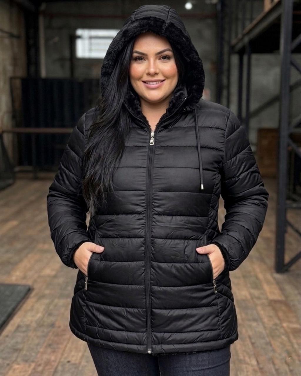Jaqueta Plus Size Dupla Face Feminina City Peluciada