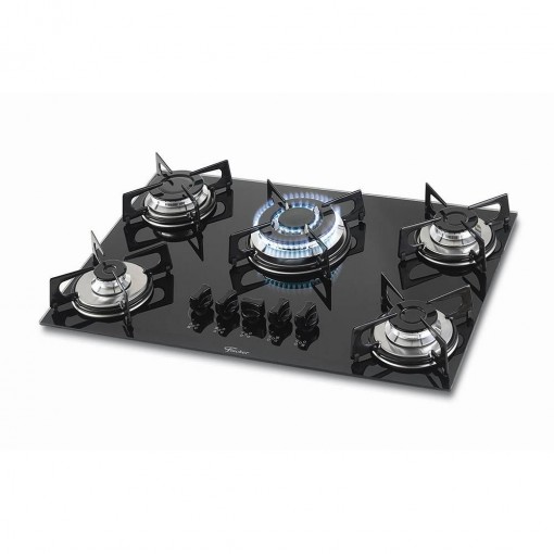 Imagem - Cooktop Fischer Tripla Chama 5 Bocas Vidro Preto Bivolt