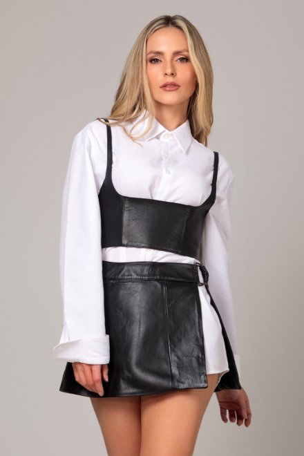 Cropped Corselet de couro exclusivo Couros do Valleh 10X sem juros