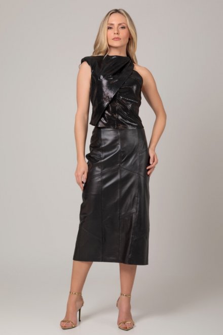 Couro Look Saia Midi Com Bota Cano Curto Looks Com Saia De Couro