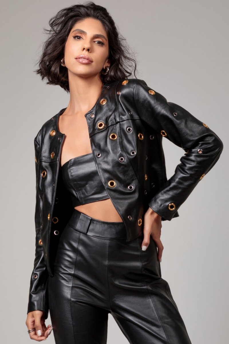 Cropped Jaqueta Couro Legitimo Feminina Preta Jaqueta Liege Couro