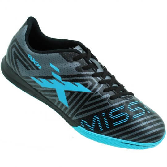 Chuteira Oxn Mission II Futsal Indoor Masculina Preta/Azul Turquesa