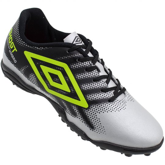 Chuteira Umbro Ghost Society Masculina Prata/Verde Limo