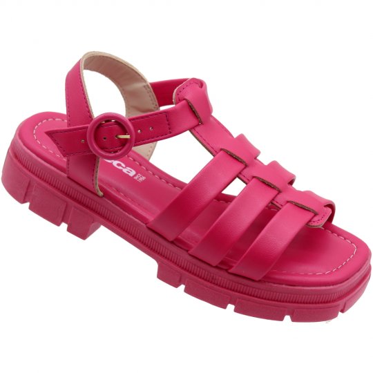Sandlia Slide Moleca Salto Baixo Plataforma Tratorado Quadrate Feminina Rosa