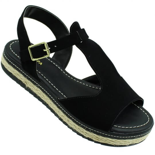 Sandlia Via Scarpa Espadrille Nobuck Feminina Preta