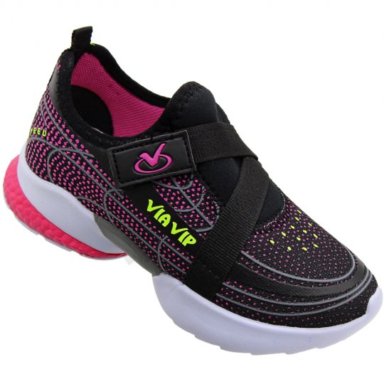 Tnis Infantil Via Vip Run Sport Juvenil Feminino Preto/Rosa