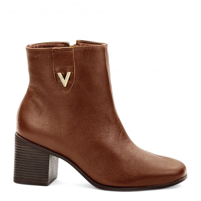 Bota Curta Couro Salto Bloco Via Marte Feminina 224-002-01 Lojas