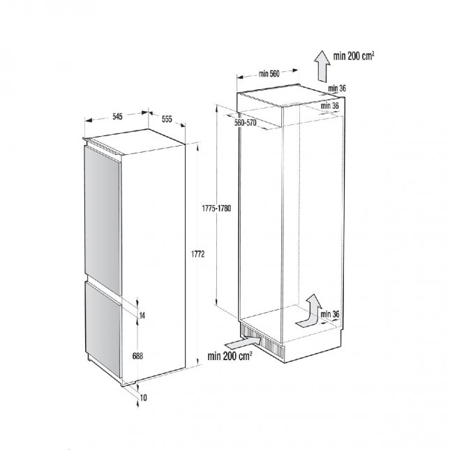 Geladeira Gorenje de Embutir 2 Portas 269 Litros 220V NRKI5182A2