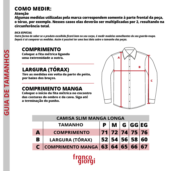 Tabela de Medidas