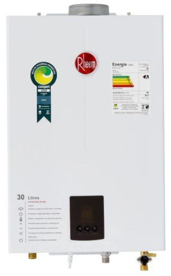 Aquecedor Digital a Gás de 30 Litros Glp (Branco) - Rheem