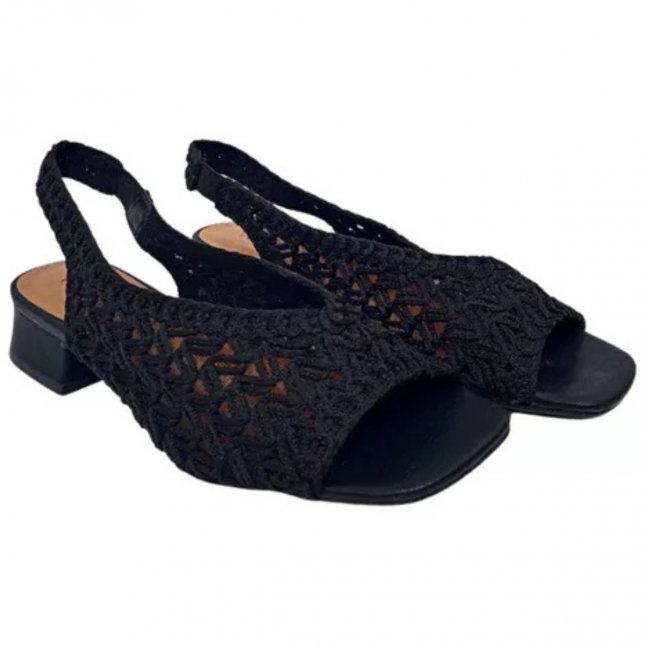 Sandália Salto Bloco Tecido Crochê Valentina 455050
