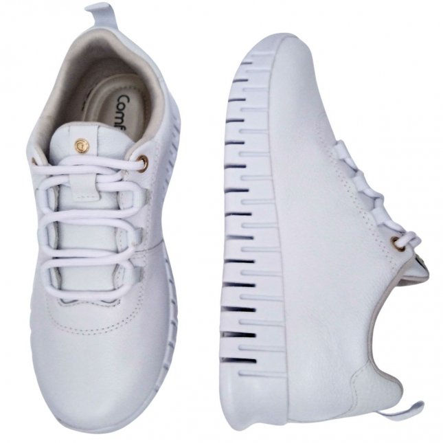 Tenis Comfortflex TÃªnis Branco Feminino De Couro Tênis Casual Em