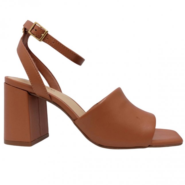 Sandália Salto Bloco Em Couro Cravo Canela 1450CC