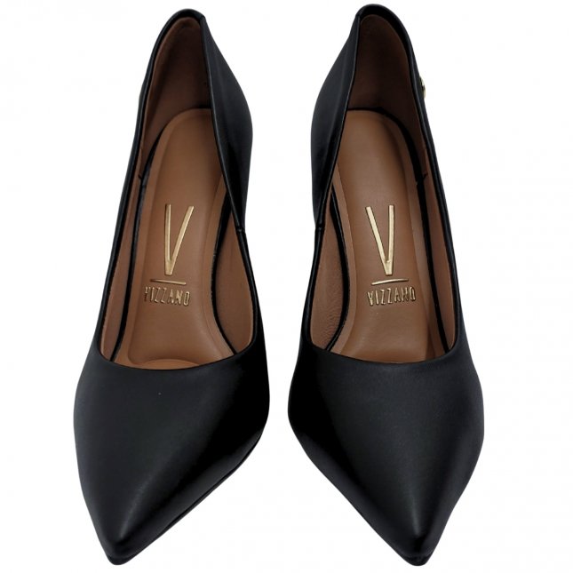 Salto Fino Scarpin Vizzano Preto Com Brilho Scarpin Salto Sapato