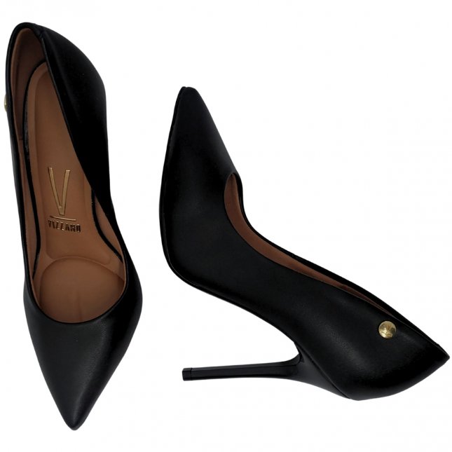 Vizzano Sapato Preto Com Brilho Sapato Scarpin Salto Fino Alto E