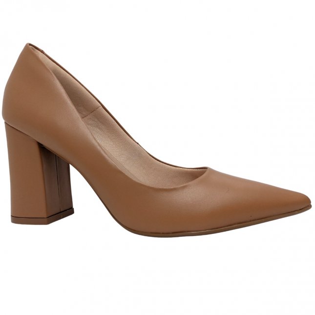 Sapato Social Em Couro Salto Bloco Lia Line