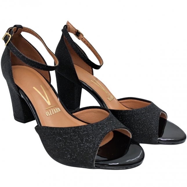 Sandália Social Salto Bloco Com Brilho Shine Vizzano