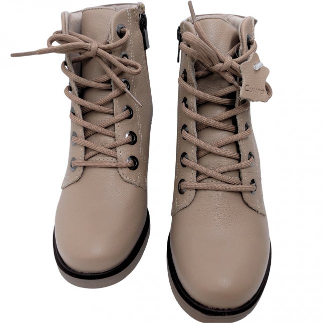 Bota Coturno Cano Curto em Couro e Salto Bloco Dakota D0391