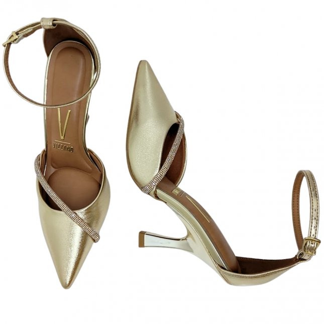 Sapato Scarpin Bico Fino Com Brilho com Salto Taça