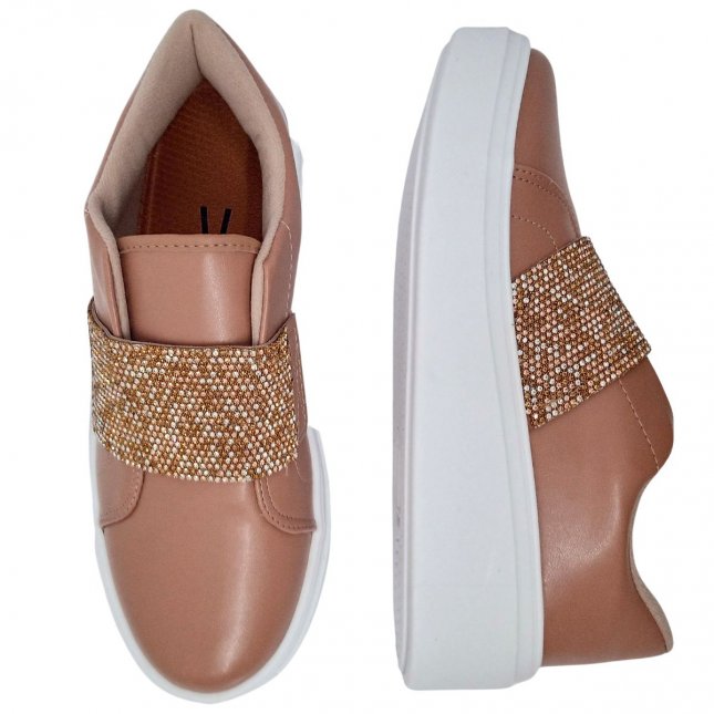 Tênis Casual Slip On Com Strass Vizzano