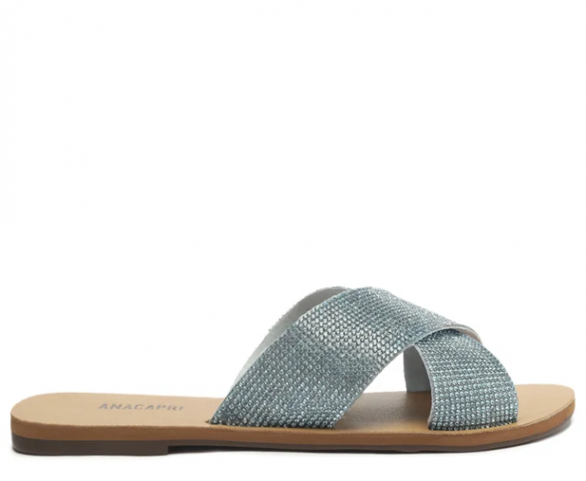 Rasteira Anacapri Azul Brilhosa Tiras Cruzadas Glam