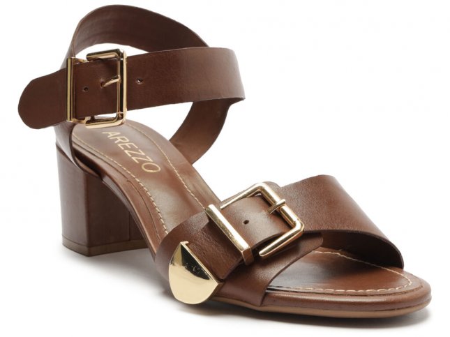 Sandália Arezzo Salto Bloco Médio Tira Fivela Marrom