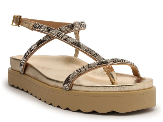 Sandália Schutz Papete Tiras Strass Dourado
