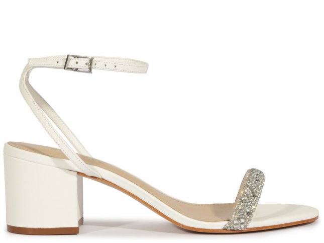 Sandália Schutz Salto Bloco Médio Detalhe Strass Branco