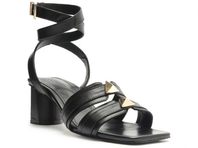 Sandália Schutz Salto Médio Bloco Tiras Preto