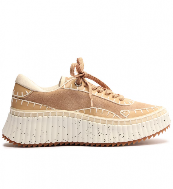 Tênis Arezzo Amarração Plataforma Bege e Marrom