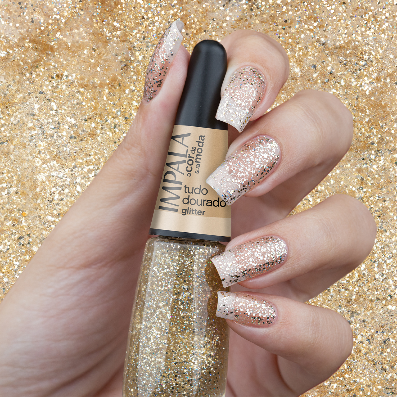 Esmalte Impala Glitter A Cor da Sua Moda - Tudo Dourado