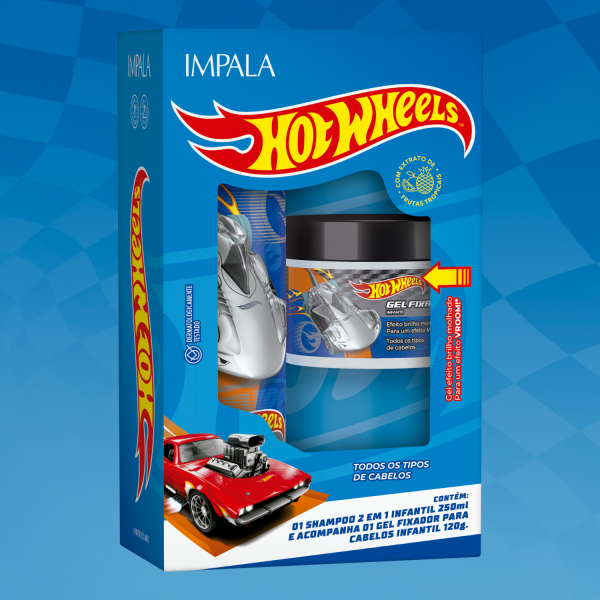 Kit Infantil Impala Hot Wheels Prata - Shampoo 2 em 1 com 250ml e