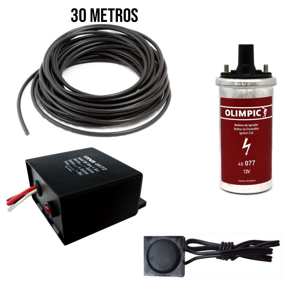 Kit Choque Animal Boi Rele Bobina Botao Cabo Dni 25 Metros